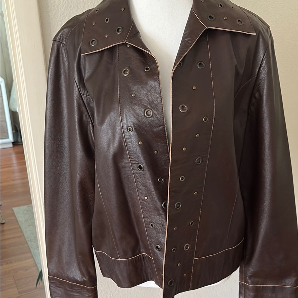 Dark Brown Leather Bomber Jacket with Relaxed Fit